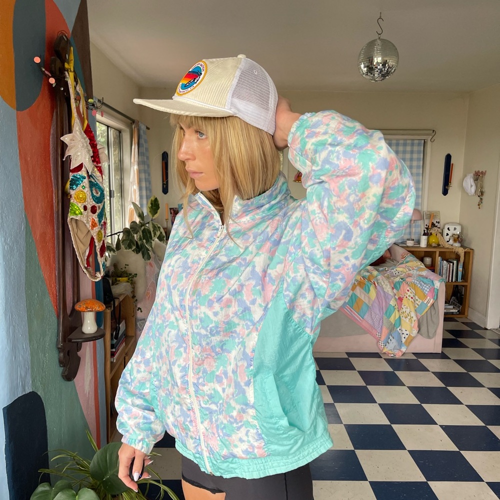 Vintage 80’s Nordstrom PB Collection Blue and Pink Pastel Windbreaker Jacket